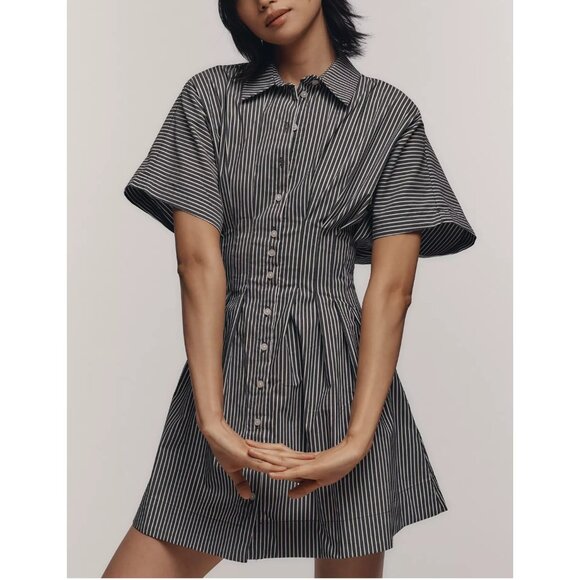 The Tobie Mini Shirt Dress by Exquise Color Black & White Stripe - Picture 1 of 4